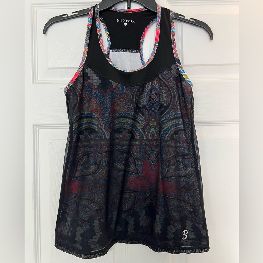 Sofibella Sheer Black With Colorful Paisley Women's Tank Top